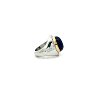 Silver Signet Ring with Lapis Lazuli Cabochon and Yellow Gold Details
