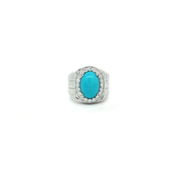 White Gold Plated Silver Signet Ring with Cabochon Turquoise
