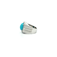 White Gold Plated Silver Signet Ring with Cabochon Turquoise