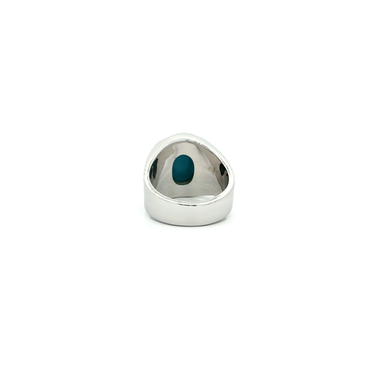 White Gold Plated Silver Signet Ring with Cabochon Turquoise