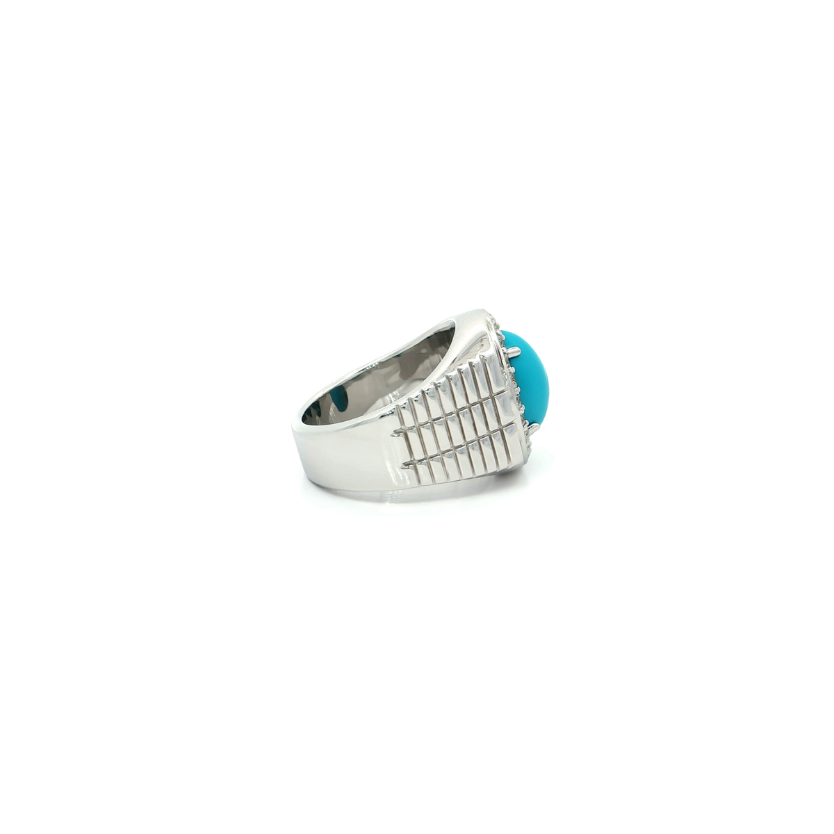 White Gold Plated Silver Signet Ring with Cabochon Turquoise