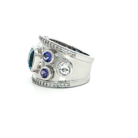White Gold Plated Silver Multistone Ring with Tanzanite