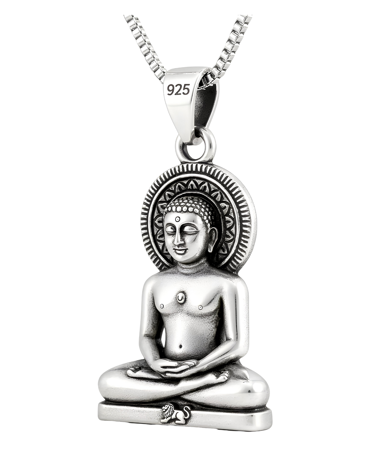 Sterling Silver 92.5 Lord Mahavir Pendant Necklace – Emblem of Peace & Enlightenment