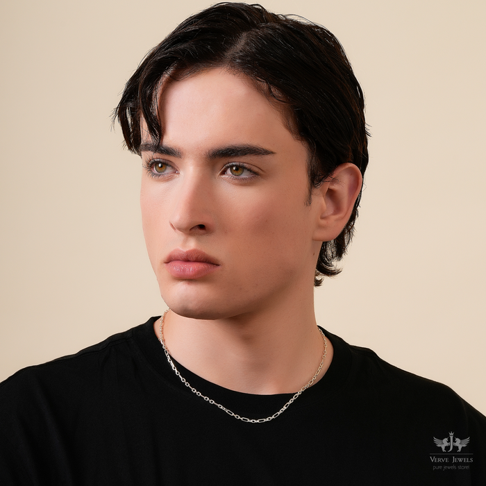 Anchor Chain Diamond Cut Necklace 925 Sterling Silver 3mm - Unisex