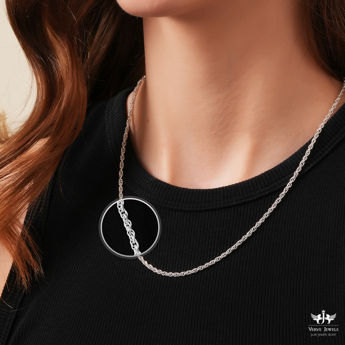 Rope Chain Necklace 925 Sterling Silver Women's