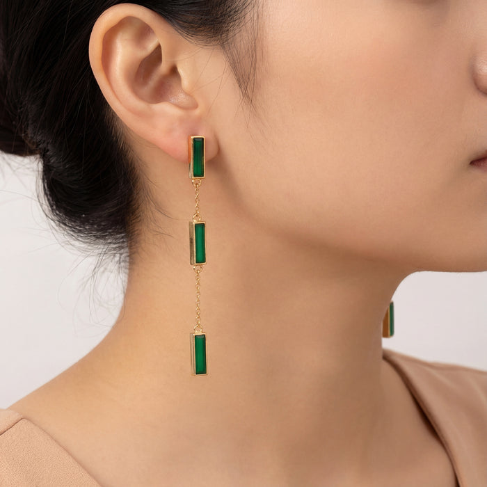 Sterling Silver Dangle Earrings with Green Onyx Gemstones