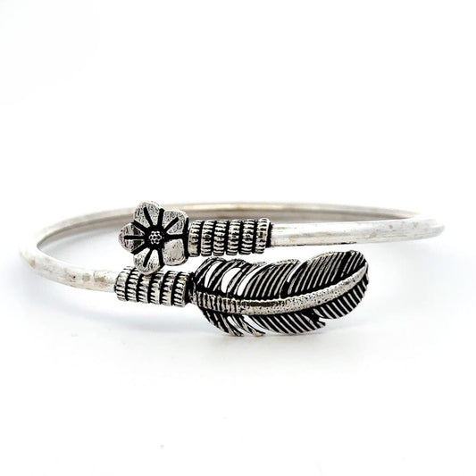 Feather and Flower Design Oxidized Bangle