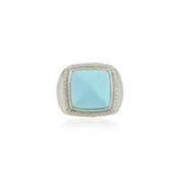 Pyramid Shaped Synthetic Turquoise Ring with CZ Accents in Sterling Silver