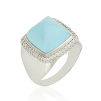 Pyramid Shaped Synthetic Turquoise Ring with CZ Accents in Sterling Silver