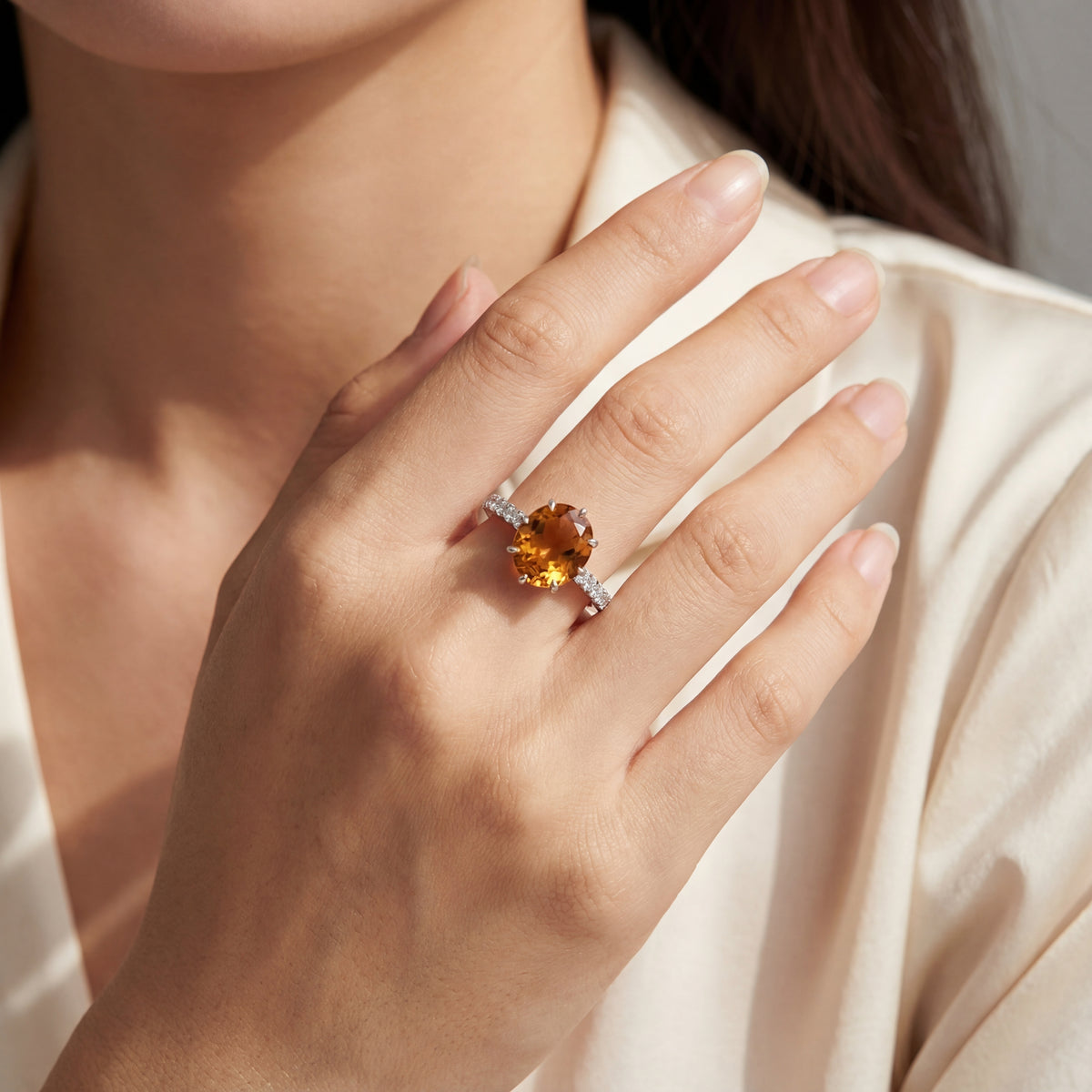 Oval Synthetic Citrine Ring with CZ Accents in Silver