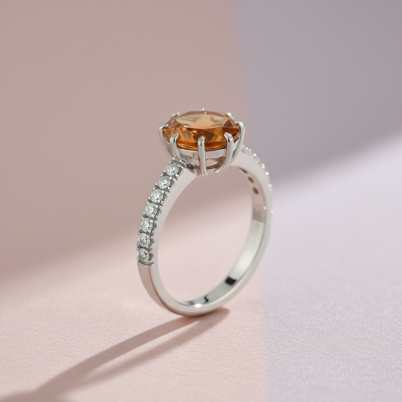 Oval Synthetic Citrine Ring with CZ Accents in Silver