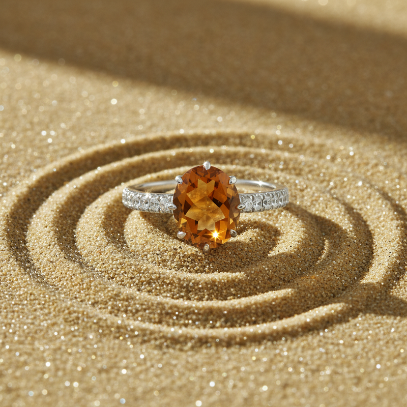 Oval Synthetic Citrine Ring with CZ Accents in Silver