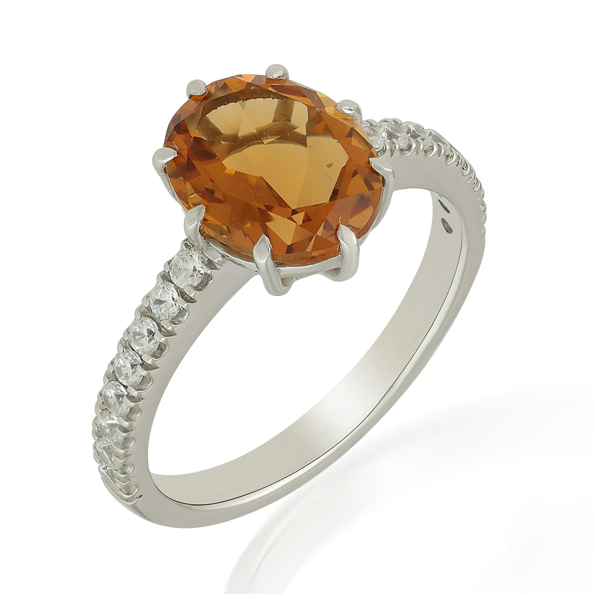 Oval Synthetic Citrine Ring with CZ Accents in Silver