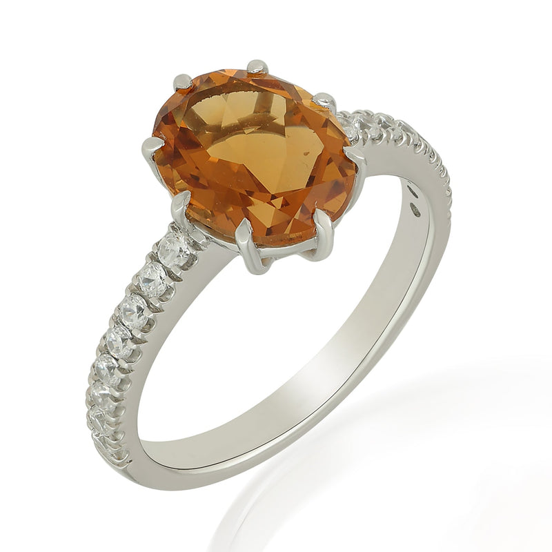 Oval Synthetic Citrine Ring with CZ Accents in Silver