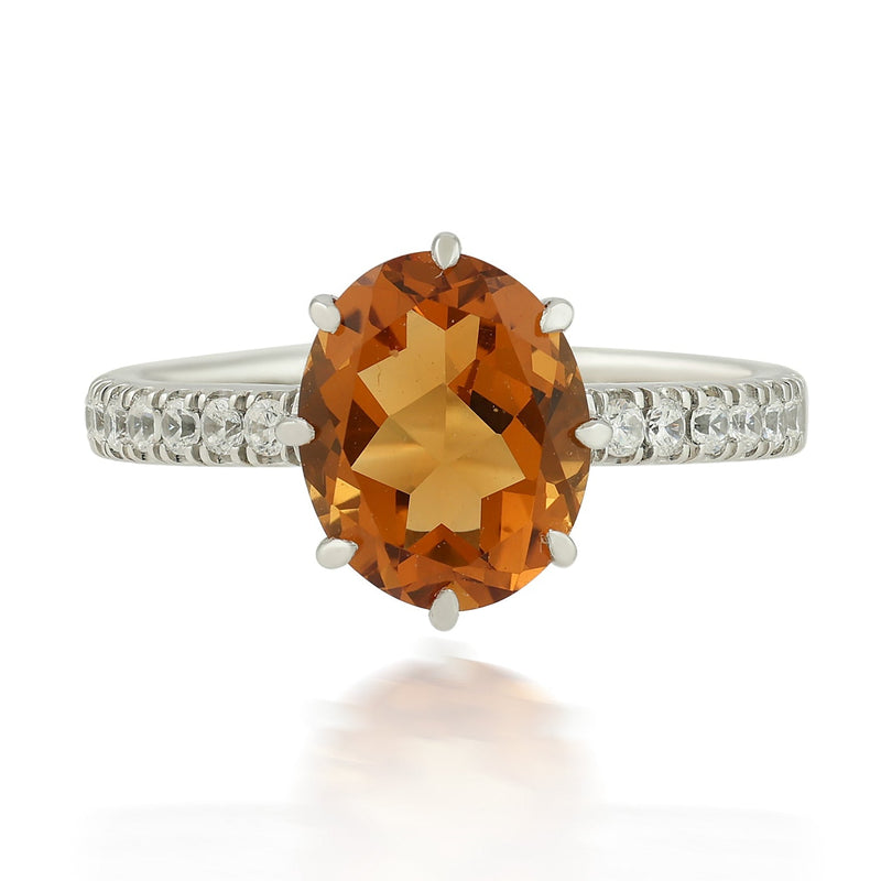 Oval Synthetic Citrine Ring with CZ Accents in Silver
