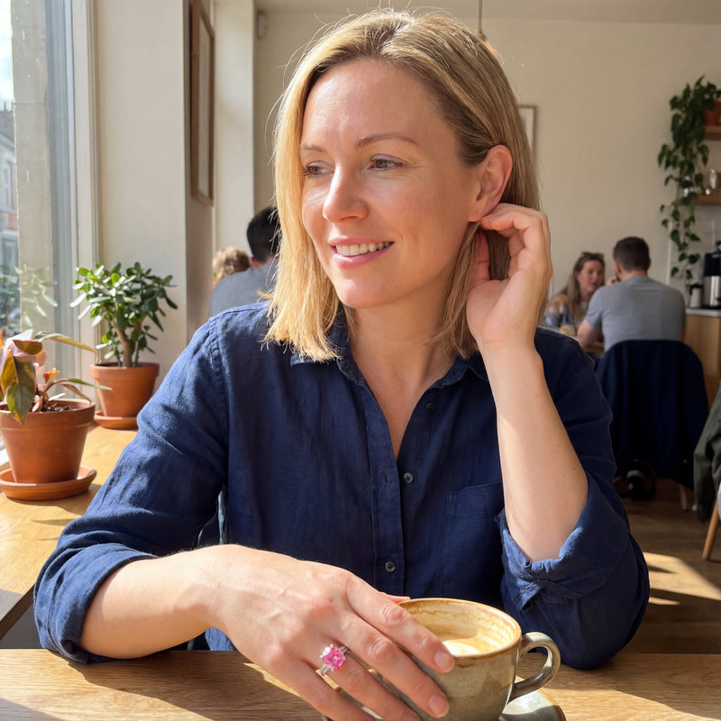 Cushion-Cut Synthetic Pink Topaz Ring with CZ Accents in Silver