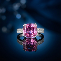 Cushion-Cut Synthetic Pink Topaz Ring with CZ Accents in Silver