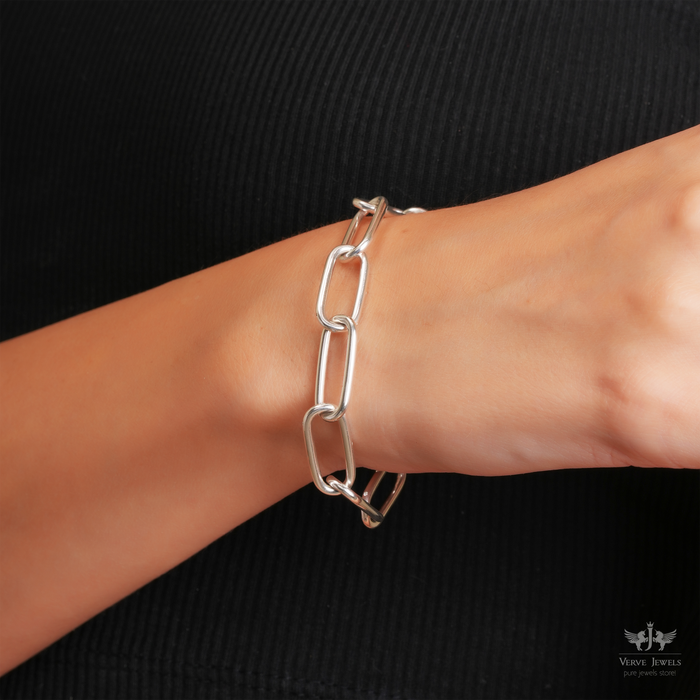 929 Sterling Silver Irregular Oval Link Chain Bracelet - Unisex