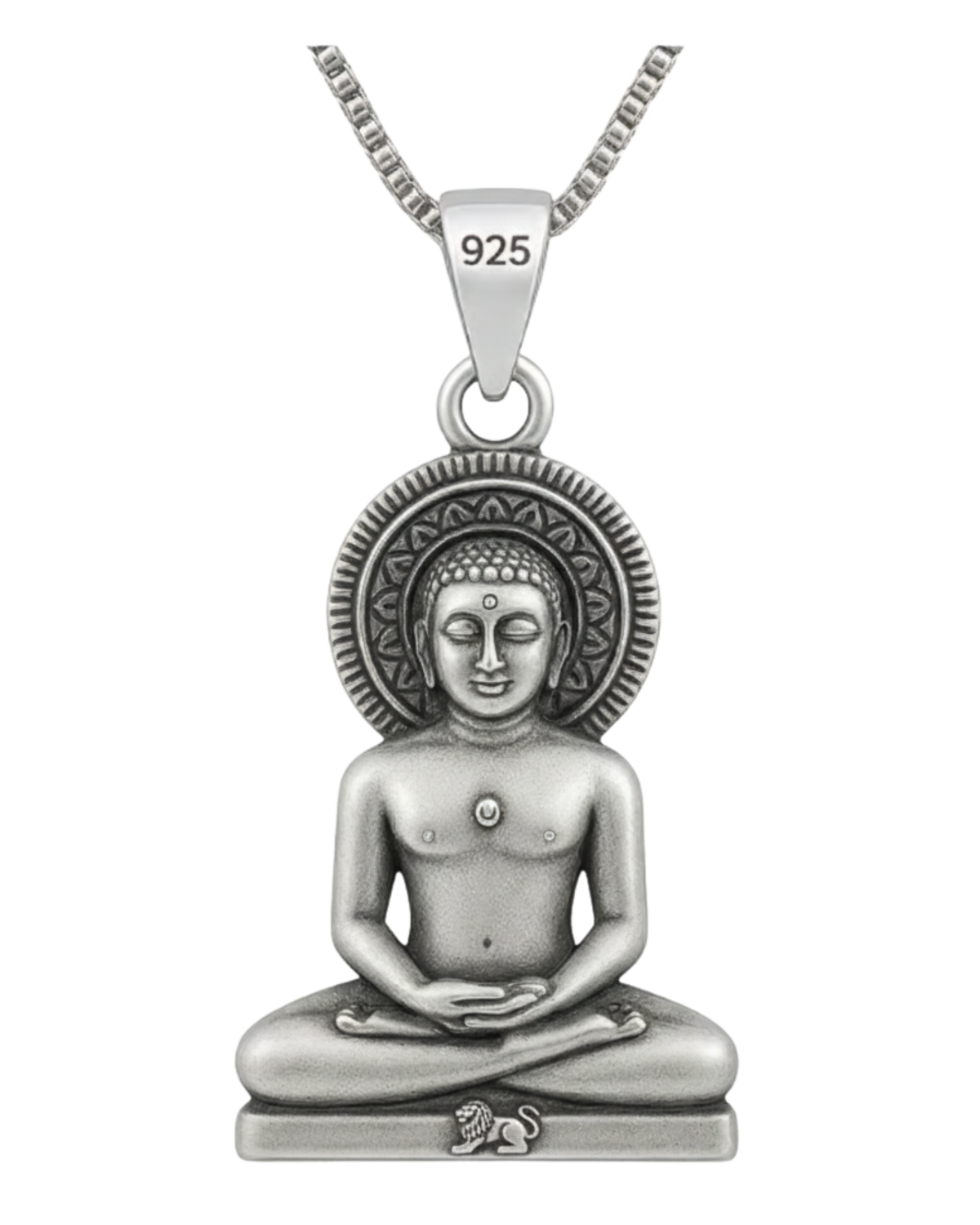 Sterling Silver 92.5 Lord Mahavir Pendant Necklace – Emblem of Peace & Enlightenment