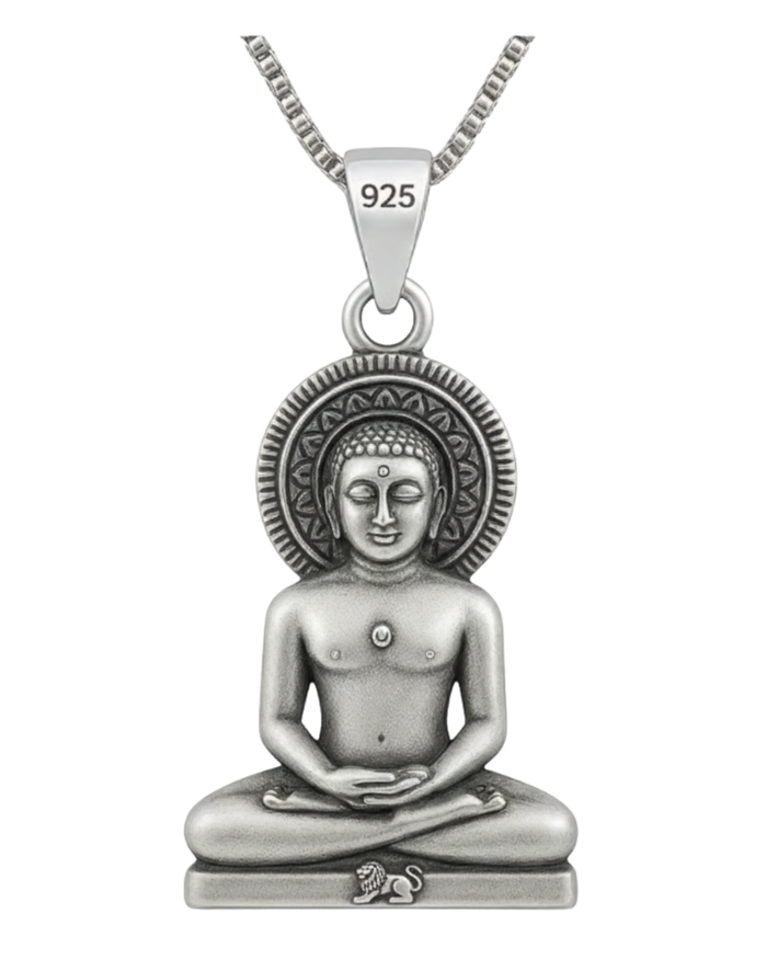 Sterling Silver 92.5 Lord Mahavir Pendant Necklace – Emblem of Peace & Enlightenment