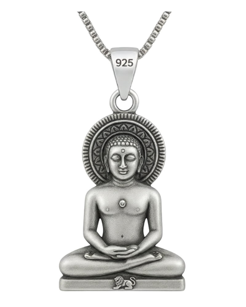Sterling Silver 92.5 Lord Mahavir Pendant Necklace – Emblem of Peace & Enlightenment