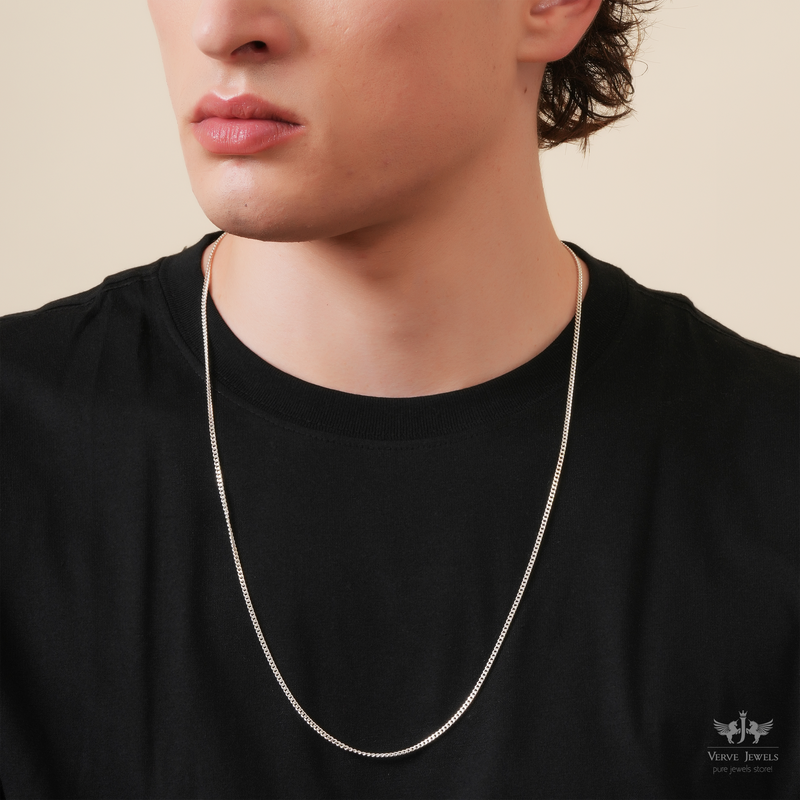Curb Chain Necklace 925 Sterling Silver 2mm Men's – VerveJewels