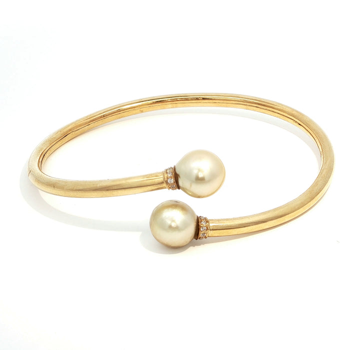 925 Sterling Silver Cuff Bracelet with Round South Sea Pearl Accents
