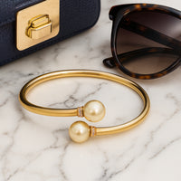 925 Sterling Silver Cuff Bracelet with Round South Sea Pearl Accents