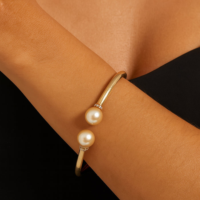 925 Sterling Silver Cuff Bracelet with Round South Sea Pearl Accents