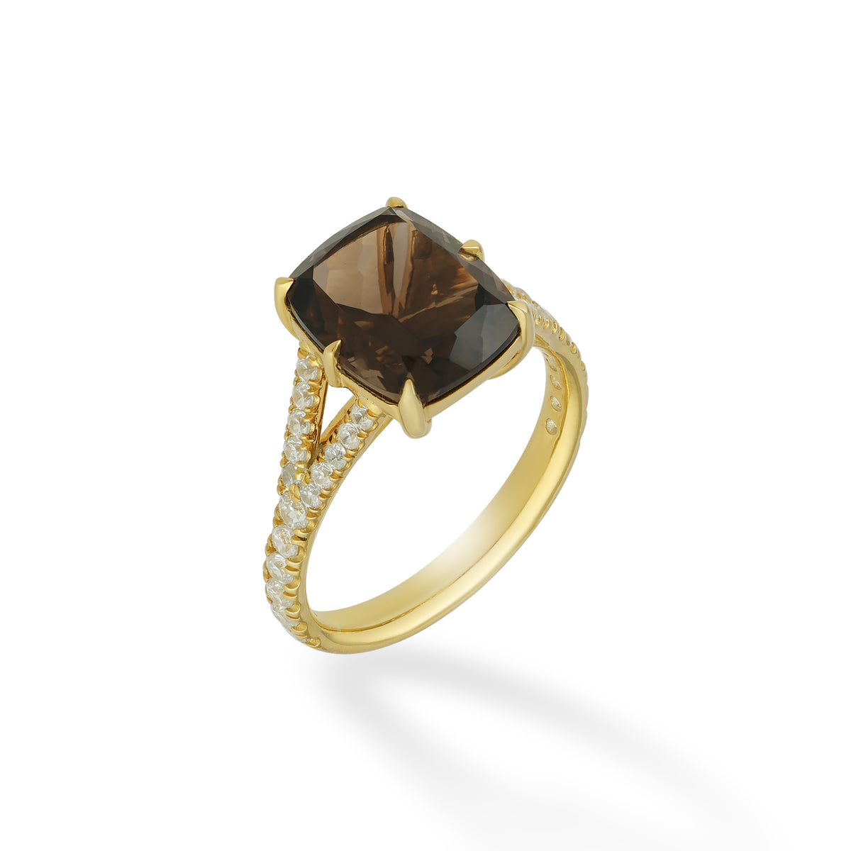 Cushion-Cut Smoky Quartz Ring with CZ Accents in Silver