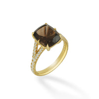 Cushion-Cut Smoky Quartz Ring with CZ Accents in Silver