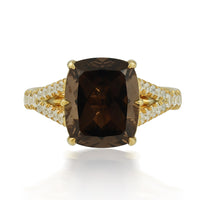 Cushion-Cut Smoky Quartz Ring with CZ Accents in Silver