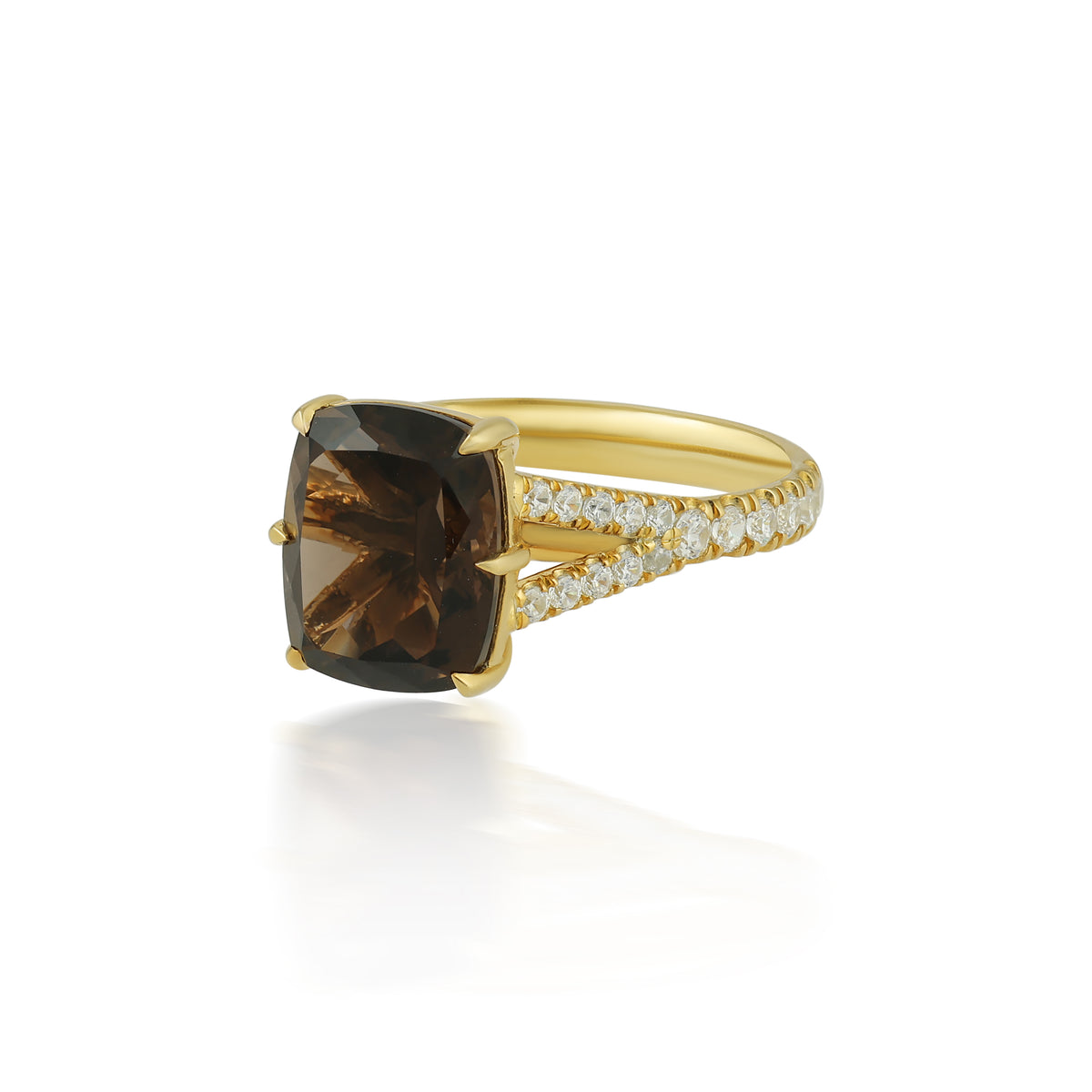 Cushion-Cut Smoky Quartz Ring with CZ Accents in Silver