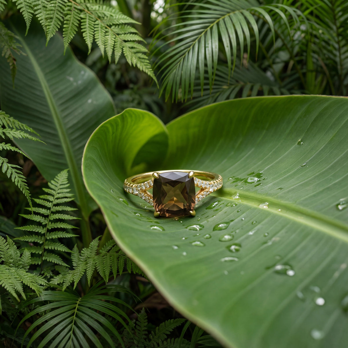 Cushion-Cut Smoky Quartz Ring with CZ Accents in Silver