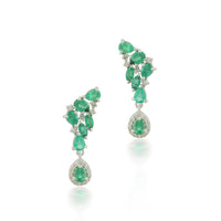 Silver Dangle Earrings with Emeralds & Diamonds