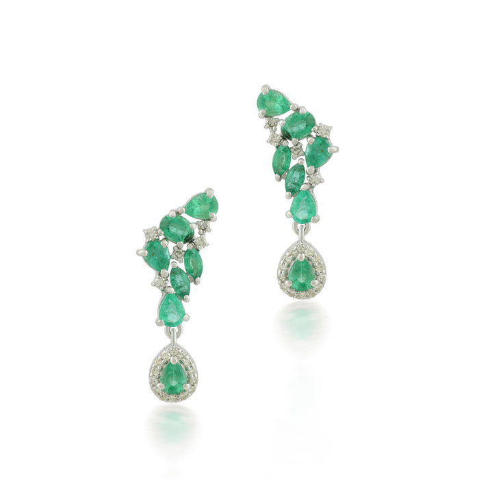 Silver Dangle Earrings with Emeralds & Diamonds