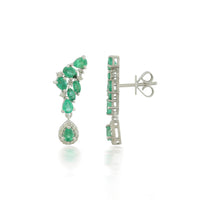 Silver Dangle Earrings with Emeralds & Diamonds