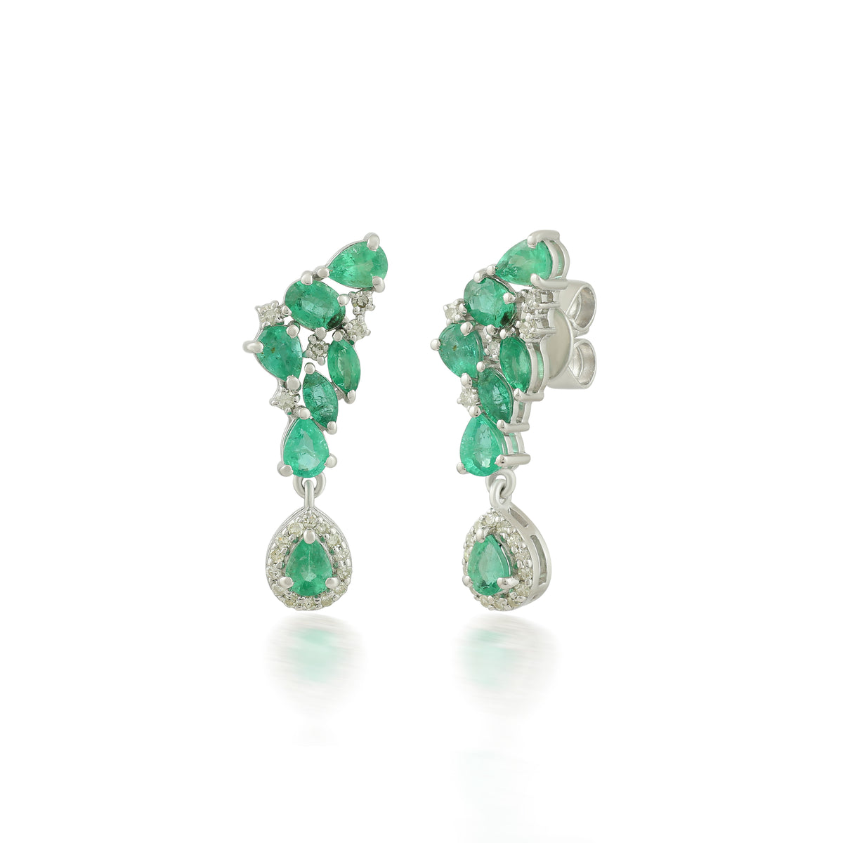 Silver Dangle Earrings with Emeralds & Diamonds
