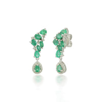 Silver Dangle Earrings with Emeralds & Diamonds