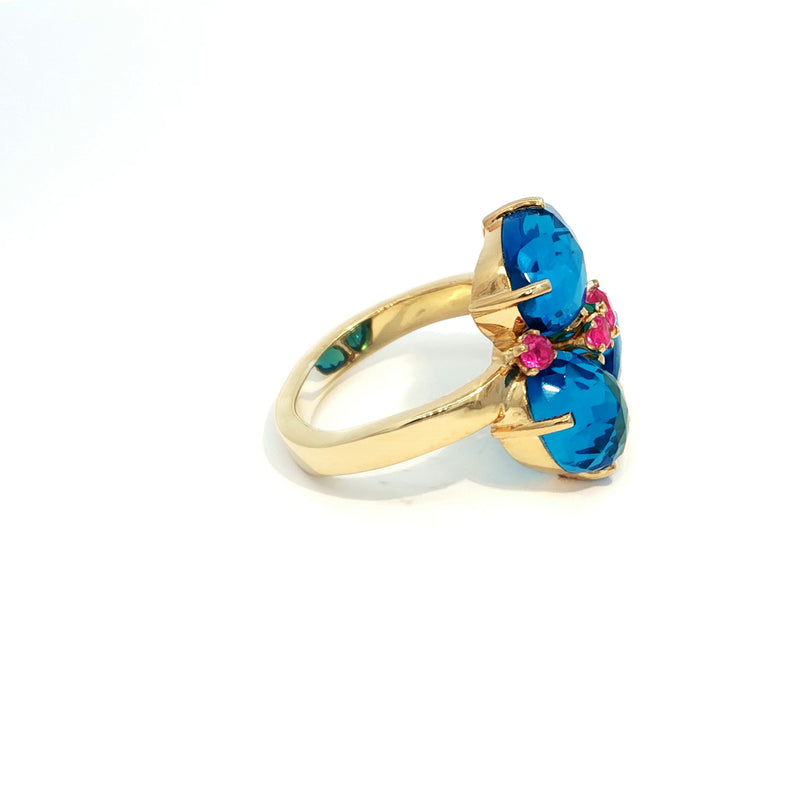 925 Sterling Silver Cocktail Ring with Rose Cut Synthetic Blue & Pink Topaz