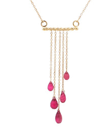 Yellow Silver Cascade Necklace with Glass Filled Ruby Drops