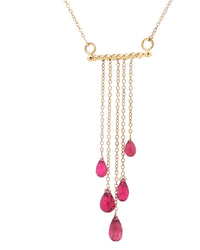Yellow Silver Cascade Necklace with Glass Filled Ruby Drops