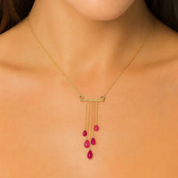 Yellow Silver Cascade Necklace with Glass Filled Ruby Drops