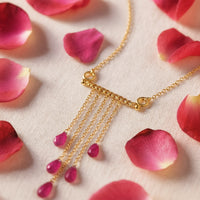 Yellow Silver Cascade Necklace with Glass Filled Ruby Drops