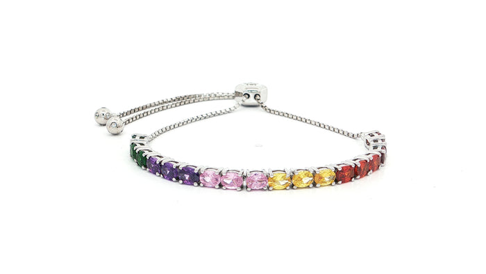 925 Sterling Silver Tennis Bracelet with Multi-Coloured Cubic Zirconia