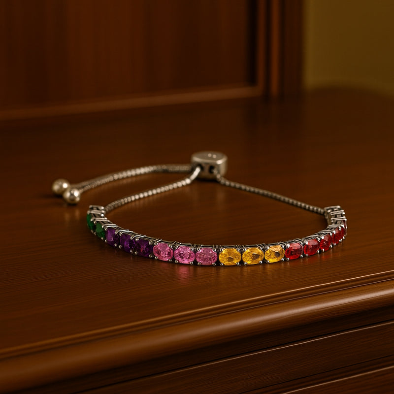925 Sterling Silver Tennis Bracelet with Multi-Coloured Cubic Zirconia