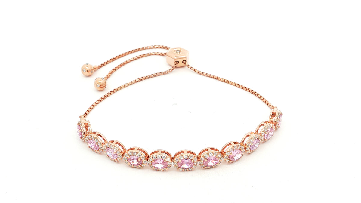 Rose Gold 925 Sterling Silver Tennis Bracelet with Vivid Pink Oval Cubic Zirconia