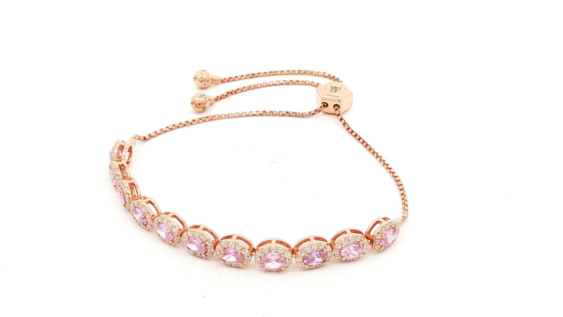 Rose Gold 925 Sterling Silver Tennis Bracelet with Vivid Pink Oval Cubic Zirconia