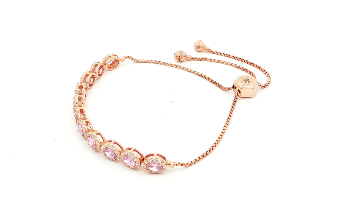 Rose Gold 925 Sterling Silver Tennis Bracelet with Vivid Pink Oval Cubic Zirconia