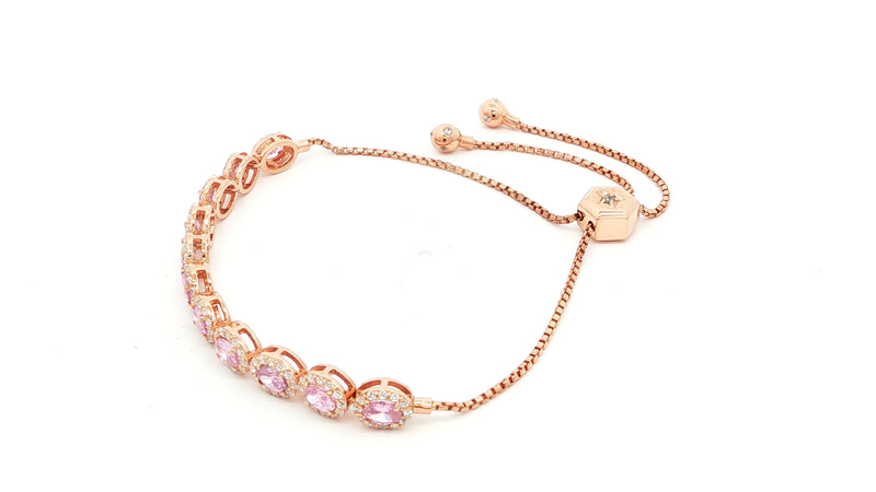 Rose Gold 925 Sterling Silver Tennis Bracelet with Vivid Pink Oval Cubic Zirconia